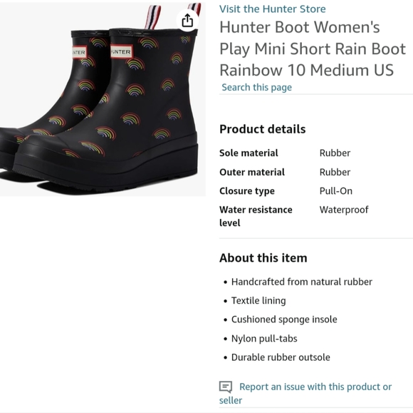 Hunter Boot Women's Play Mini Short Rain Boot Rainbow 10 Medium US - Picture 10 of 10